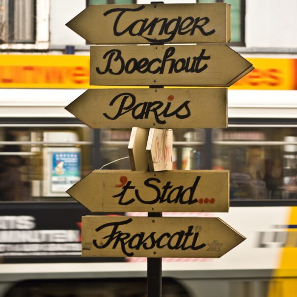 Signs showing direction were to go from Antwerp